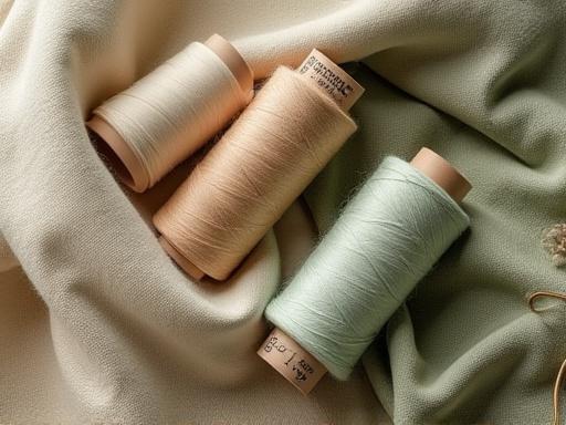 自然素材の糸巻きと生地サンプル